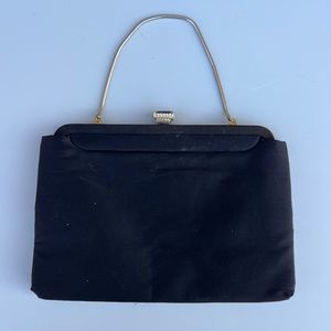Vintage Black Satin Purse w/ Rhinestone Clasp